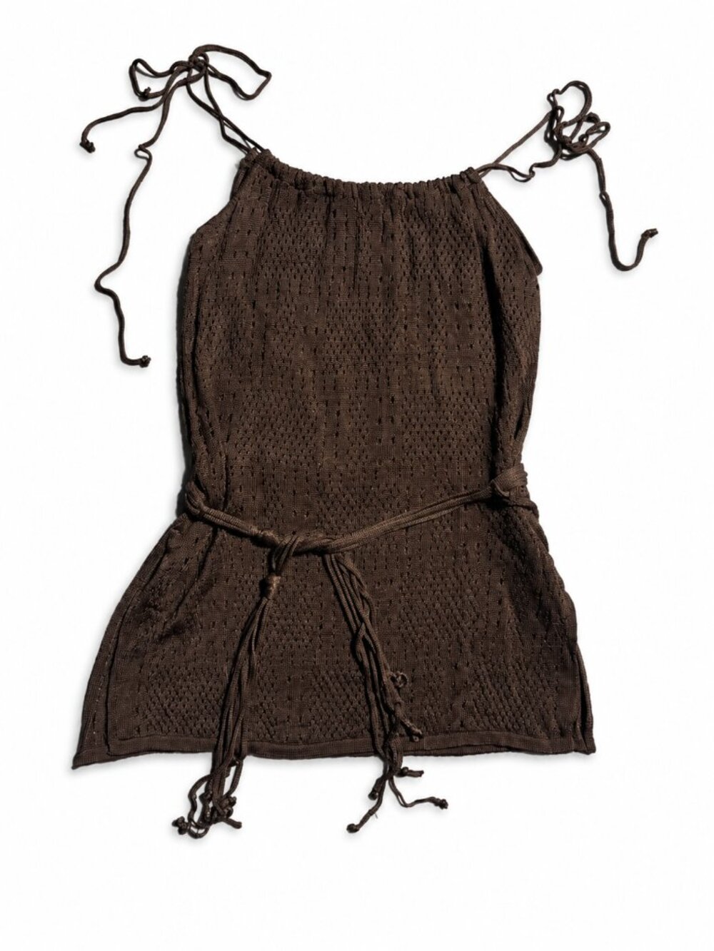 Bebe Brown Mesh Crochet Tie Shoulder Sleeveless Tank Top Women's Size Small S